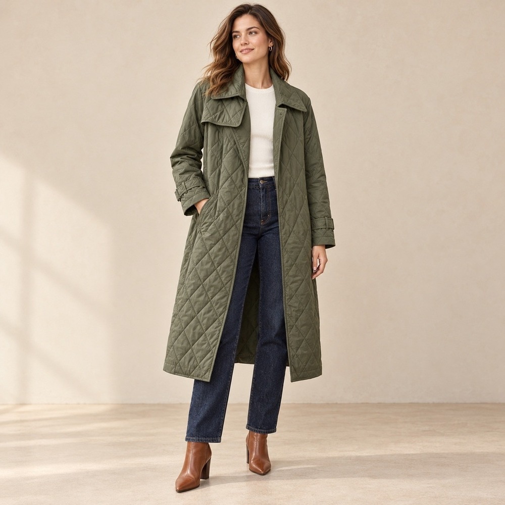 Rebecca Minkoff Quilted Trench Coat Olive Green Gorpcore Minimalist Jacket M